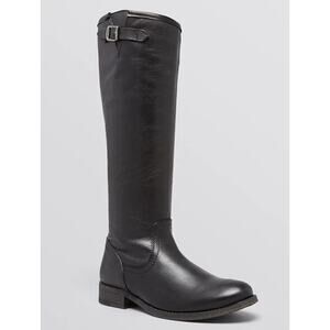 Frye Black Leather Tall Riding Boots Buckle Back Zip Size 7.5B